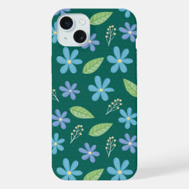 Mooie Blauwe Bloemige Naadloze Patroon iPhone 15 Plus Case