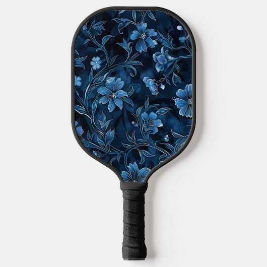 Mooie Blauwe Bloemige Oefen Pickleball Paddle (Voorkant)