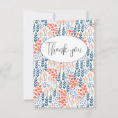 Mooie Blauwe Bloemige Platte Bedankkaart (Voorkant)