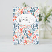 Mooie Blauwe Bloemige Platte Bedankkaart (Staand voorkant)