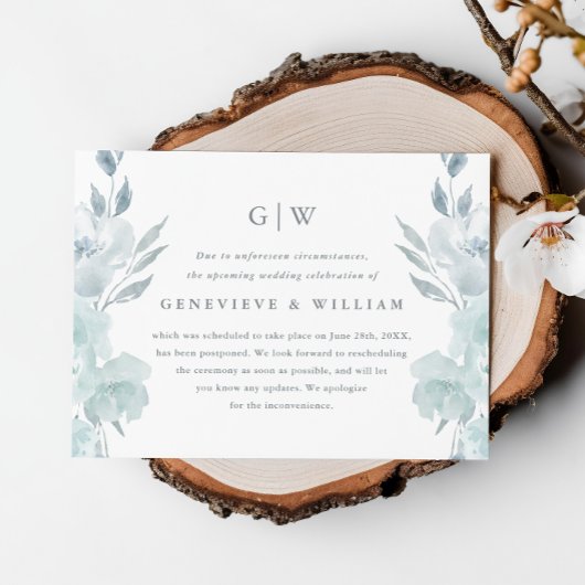 Mooie blauwe bloemige uitstel van het huwelijk