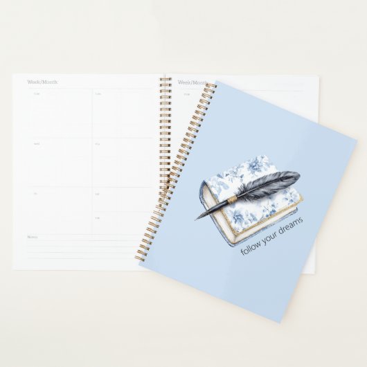 Mooie Blauwe Bloemige Veer Pen Planner (Display)