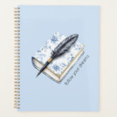 Mooie Blauwe Bloemige Veer Pen Planner (Voorkant)