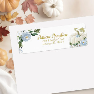 Mooie Blauwe Bloemige Witte Pompoen Herfst Baby Sh Etiket