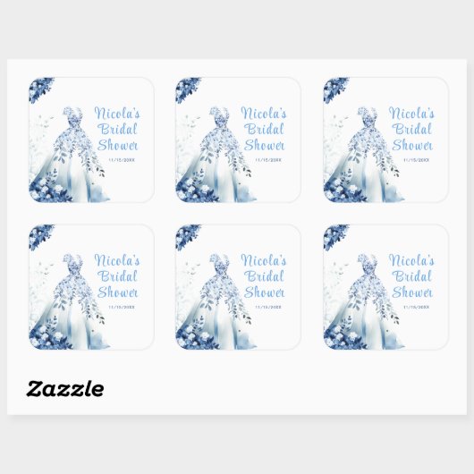 Mooie Blauwe Bloemjurk Bruidsmeisjesfeest Vierkante Sticker (Vel)