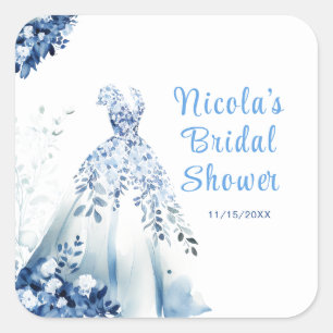 Mooie Blauwe Bloemjurk Bruidsuitnodiging Vierkante Sticker