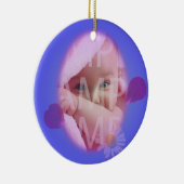 mooie blauwe bloempels foto van lijst baby geboort keramisch ornament (Rechts)