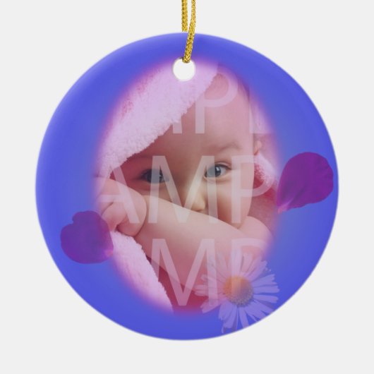 mooie blauwe bloempels foto van lijst baby geboort keramisch ornament (Voorkant)