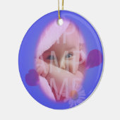 mooie blauwe bloempels foto van lijst baby geboort keramisch ornament (Links)