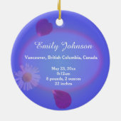 mooie blauwe bloempels foto van lijst baby geboort keramisch ornament (Achterkant)