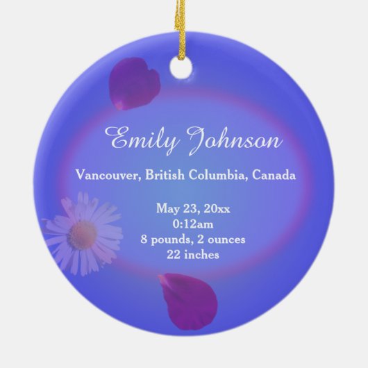 mooie blauwe bloempels foto van lijst baby geboort keramisch ornament (Achterkant)