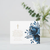 Mooie Blauwe Bloemstuk Kruis Doop Dank Je Briefkaart (Staand voorkant)
