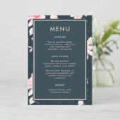 Mooie Blauwe Blush Bloemen Bruiloft Menu (Staand voorkant)