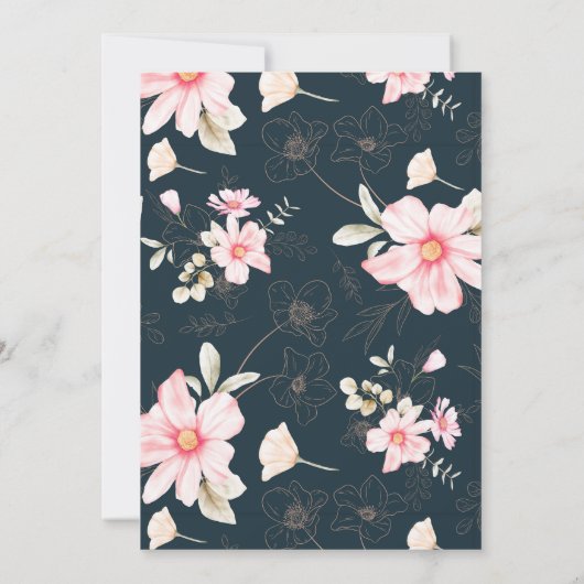 Mooie Blauwe Blush Bloemen Bruiloft Menu (Achterkant)