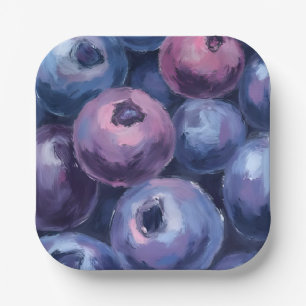Mooie Blauwe Bosbessen Fruit Schilderij Papieren Bordje