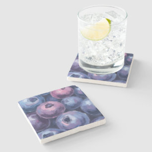 Mooie Blauwe Bosbessen Fruit Schilderij Stenen Onderzetter