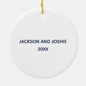 Mooie blauwe botanische foto, aangepast kerstfeest keramisch ornament (Achterkant)