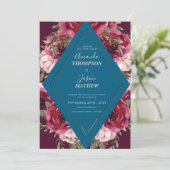 Mooie blauwe Bourgogne Blush roze Floral Weddensch Kaart (Staand voorkant)