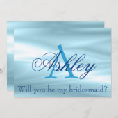 Mooie blauwe bruidsmaïdevoorstel Monogram naam Kaart (Voorkant / Achterkant)