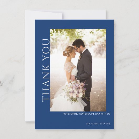 Mooie blauwe bruiloft bedankkaart (Voorkant)