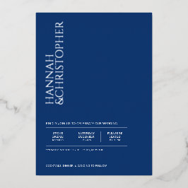 Mooie blauwe bruiloft folie uitnodiging