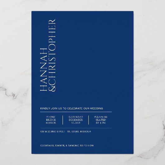 Mooie blauwe bruiloft folie uitnodiging (Voorkant)