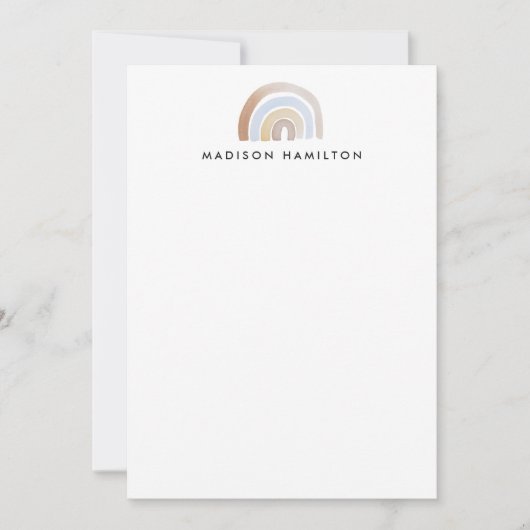 Mooie blauwe & bruine regenboog gepersonaliseerde  notitiekaartje (Voorkant)