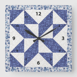Mooie blauwe calico quilted uitziende vierkante klok