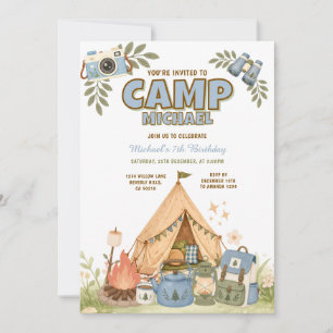 Mooie Blauwe Camping Verjaardag Outdoor Avonturenf Kaart
