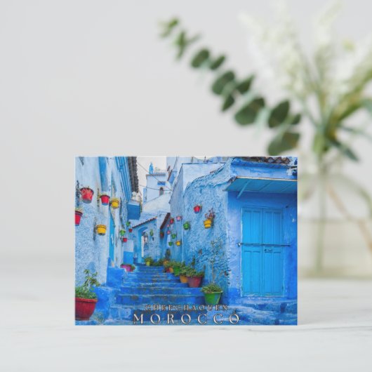 Mooie Blauwe Chefchaouen Marokkaanse Architectuur Briefkaart (Staand voorkant)