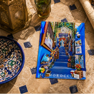 Mooie Blauwe Chefchaouen Marokkaanse Architectuur Briefkaart