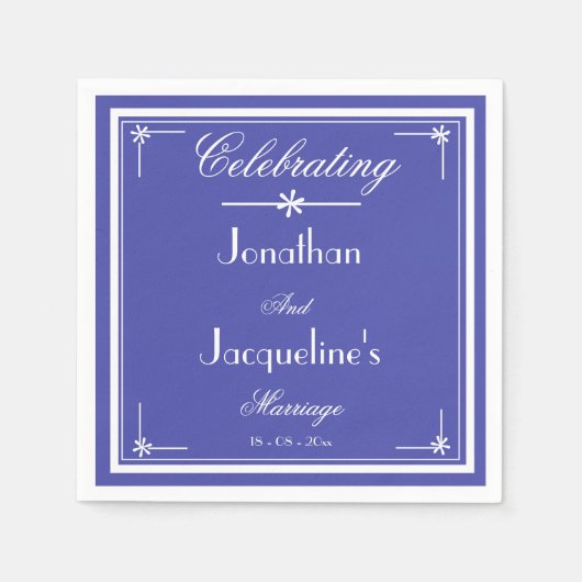 Mooie blauwe chique script bruidstaart papier servet (Voorkant)