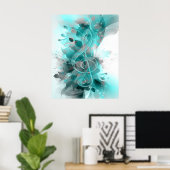 Mooie, blauwe, coole, afgekoelde bloemen bladeren poster (Thuiskantoor)