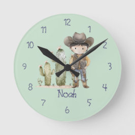 Mooie blauwe cowboy muurklok voor jongens ronde klok