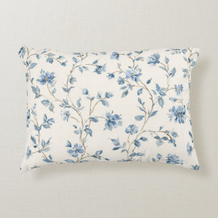 Mooie Blauwe Crème Bloemen Accent Kussen