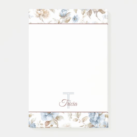 Mooie Blauwe Crème Tane Bruine Bloemen Post-it® Notes (Voorkant)