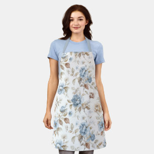 Mooie Blauwe Crème Tane Bruine Bloemen Schort