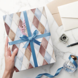 Mooie Blauwe Crème Tane Bruine Diamanten Verjaarda Cadeaupapier