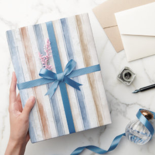 Mooie Blauwe Crème Tane Strepen Bruiloft Cadeaupapier