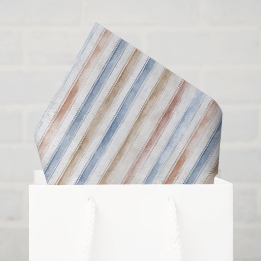 Mooie Blauwe Crème Tane Strepen Bruiloft Tissuepapier (Cadeauzakje)