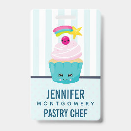 Mooie Blauwe Cupcake met Kawaii Gezicht Badge