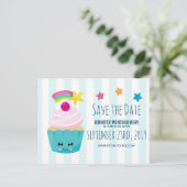 Mooie Blauwe Cupcake Verjaardag Save the Date Briefkaart (Staand voorkant)