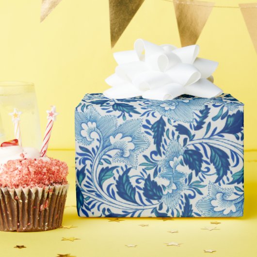 Mooie Blauwe Damast Cadeaupapier (Verjaardagsfeest)
