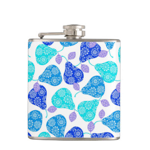 Mooie blauwe decoratieve perenpatroon heupfles
