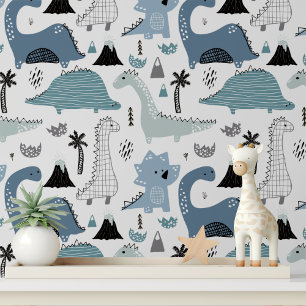 Mooie Blauwe Dinosaurius Nursery Stick en Scheid Behang