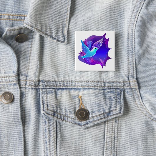 Mooie blauwe dove vierkante button 5,1 cm (In situ)