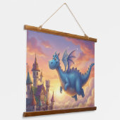 Mooie Blauwe Draak Fantasie Kussen Hangend Wandkleed (Gebogen)