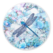 Mooie blauwe dragonfly keramische knop (Voorkant)