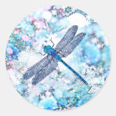 Mooie blauwe dragonfly ronde sticker (Voorkant)
