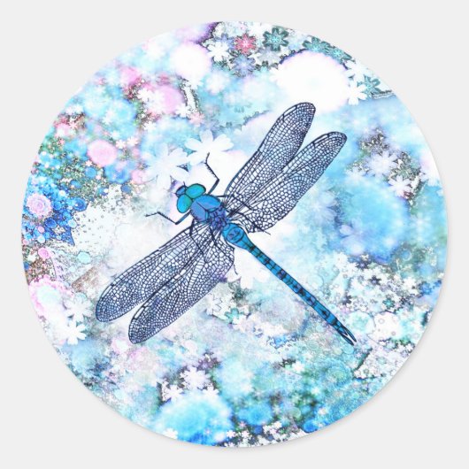 Mooie blauwe dragonfly ronde sticker (Voorkant)